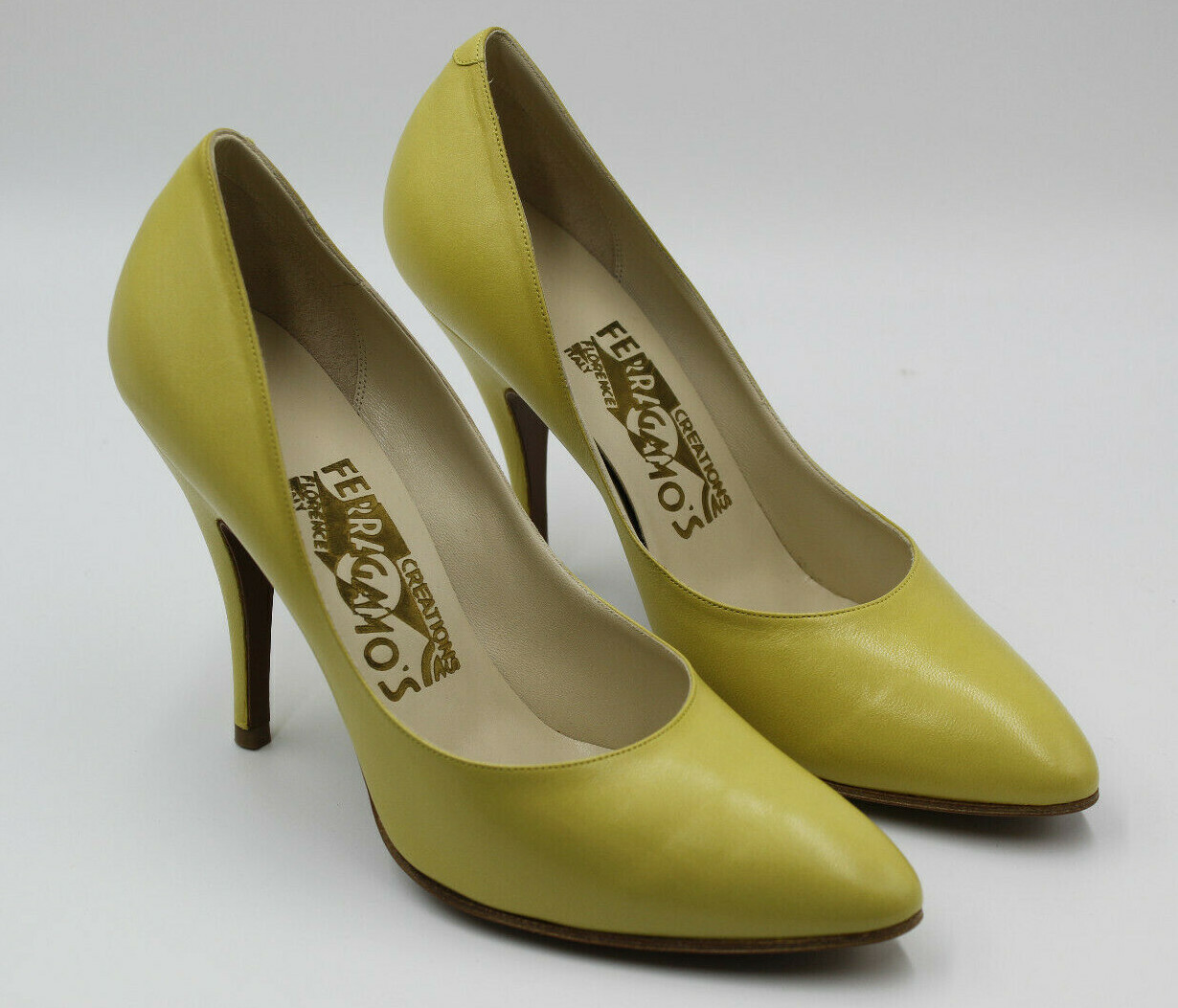 Pre-owned Ferragamo Salvatore  Women's Chianti Limone Kid Limited Edition Heel Size 36m In Yellow