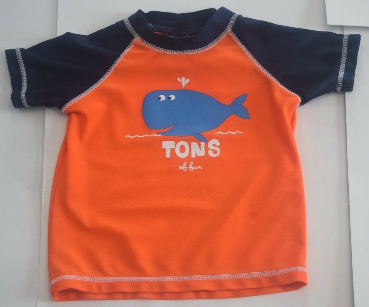 Carter's Infant Boys Orange Whale Nautical Rashguard Swim Top S/S Size 24M EUC