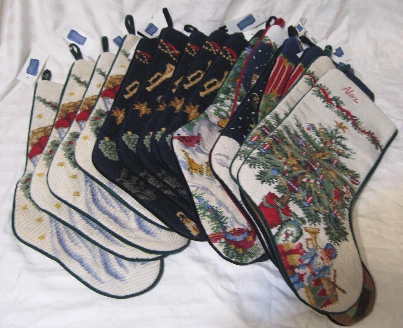 Vintage Land's End wool needlepoint Christmas stockings, many to choose from
