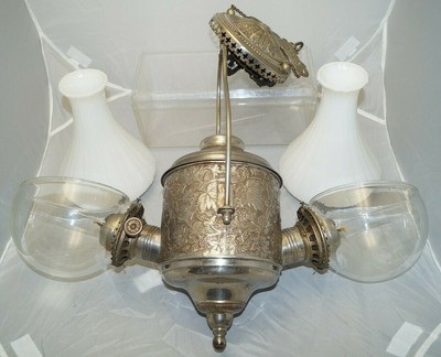 Antique 1890s -1910 Angle Lamp Co W/ B&H Retracter Oil Hanging Lamp GWTW