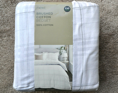 NEXT RRP 65 SUPER KING DUVET COVER 100 COTTON WHITE GREY CHECK