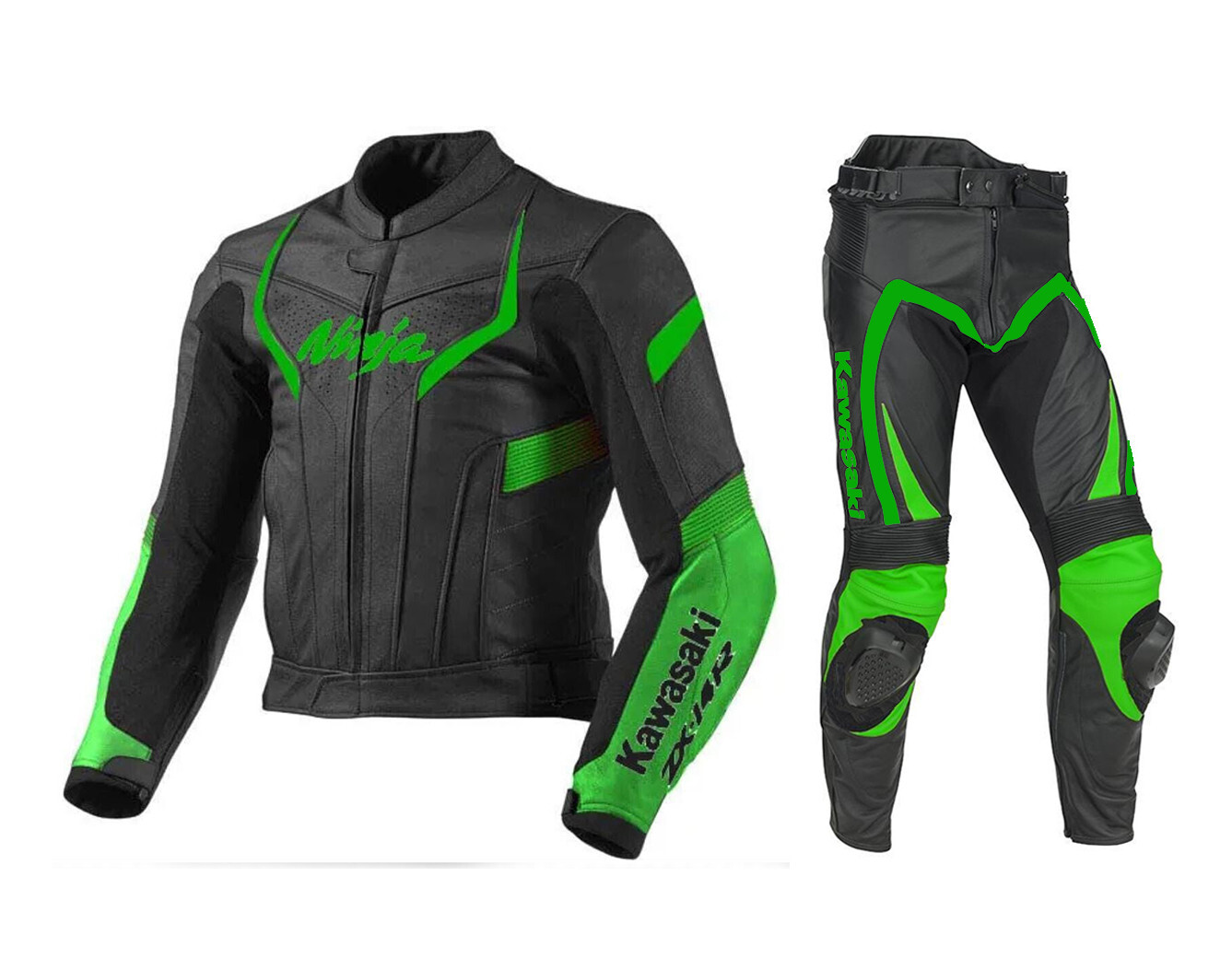 卸売 Kawasaki Two Piece Motorcycle Leather Suit Motorbike Padded トップス