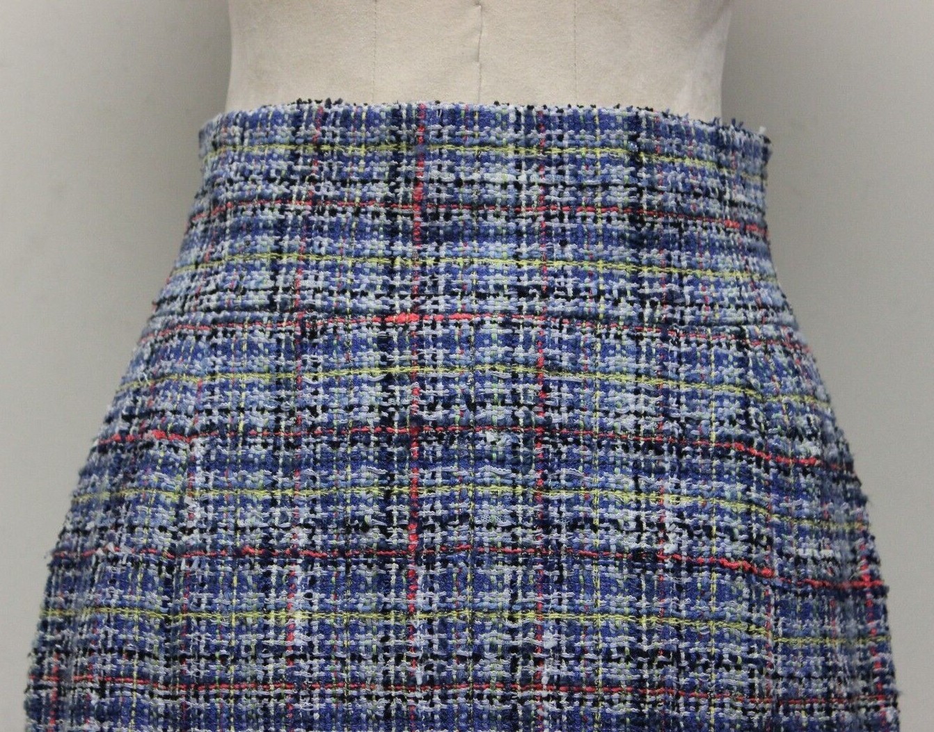 Pre-owned Chanel Skirt Tweed Blue Knee Pockets Zip Front Cc Logo High Waist 36 40
