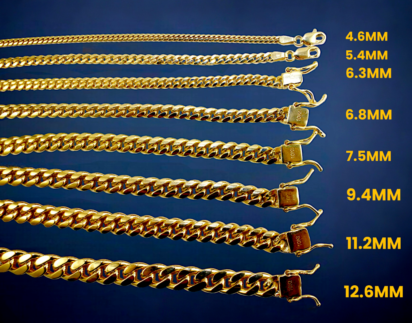 10K Yellow Gold Miami Cuban Link Chain Necklace Real Gold 2mm-8mm 16"-30"