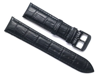 20mm Black Croco Embossed Leather Unisex Watch Band Strap Black Tone Buckle