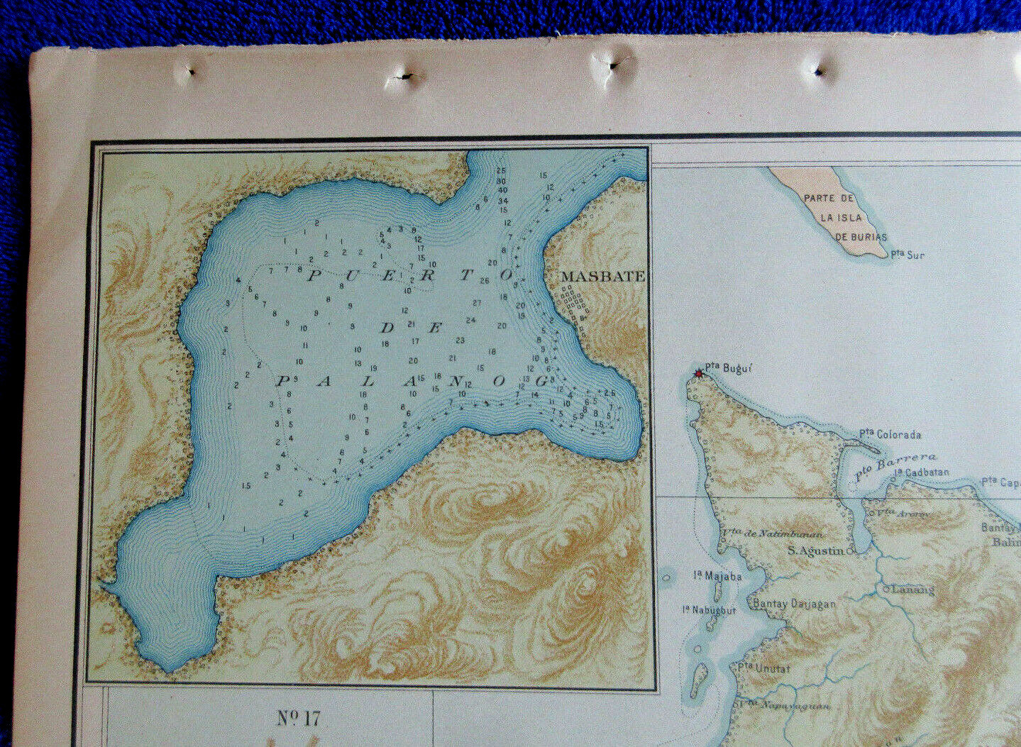 1900 antique map Islands MASBATE & TACAO  Philippines inset Port of Palanog