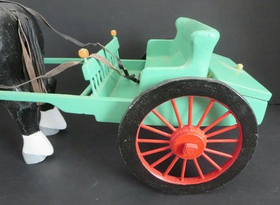 VINTAGE HAND CARVED WOOD/FOLK ART HORSE AND BUGGY