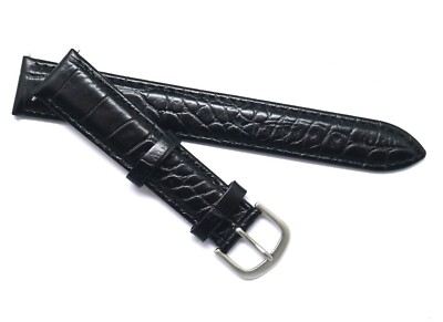 18mm Black Crocodile Grai Leather Water Resistant Watch Band Silver Gold Buckle