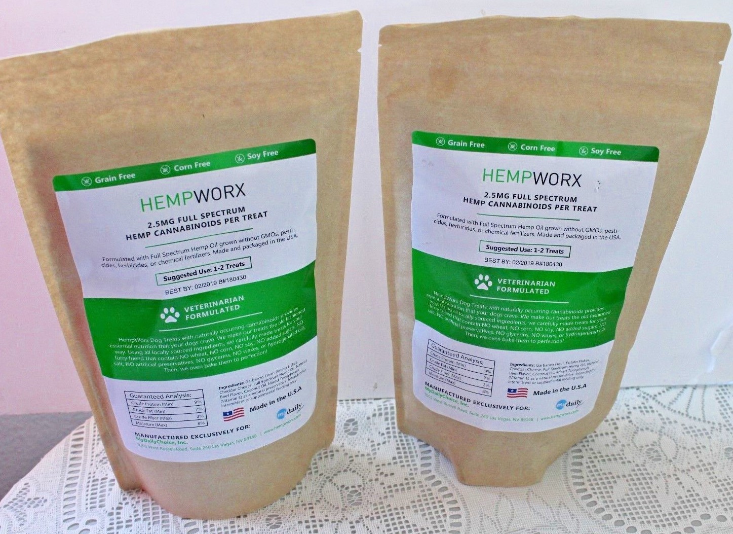 Two Pack of HempWorx Dog Treats - Beef Flavored - 100% Natural - (2) 10oz Bags