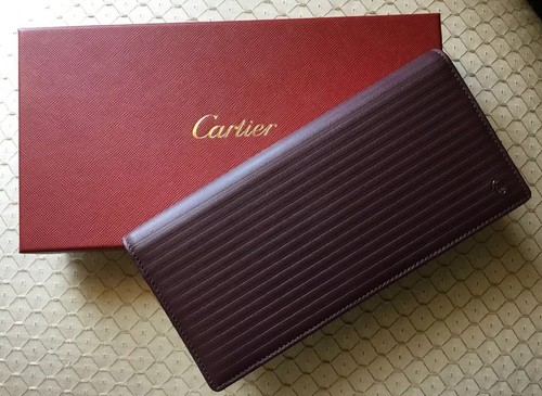 Pre-owned Cartier Mens $895 Pasha De  Wallet Wine Color In Box In Red