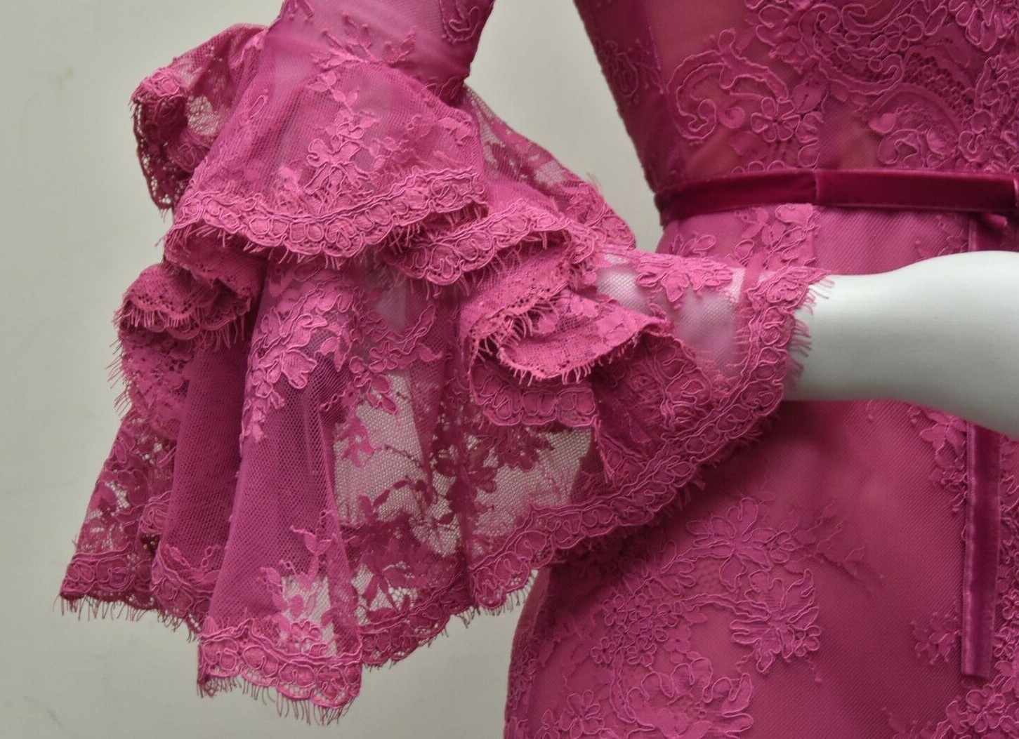 Pre-owned Marchesa Couture $2495  Corded Lace Cocktail Dress Bow Rose Pink Azalea 2 4 10