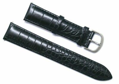 20mm Black Croco Embossed Leather Water Resistant Watch Band Silver Tone Buckle