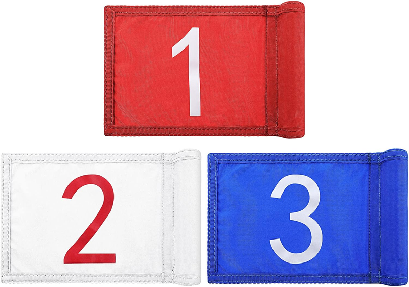 3 Pieces Golf Flag with Tube Inserted, 420D Nylon Mini Flags for Putting Green,