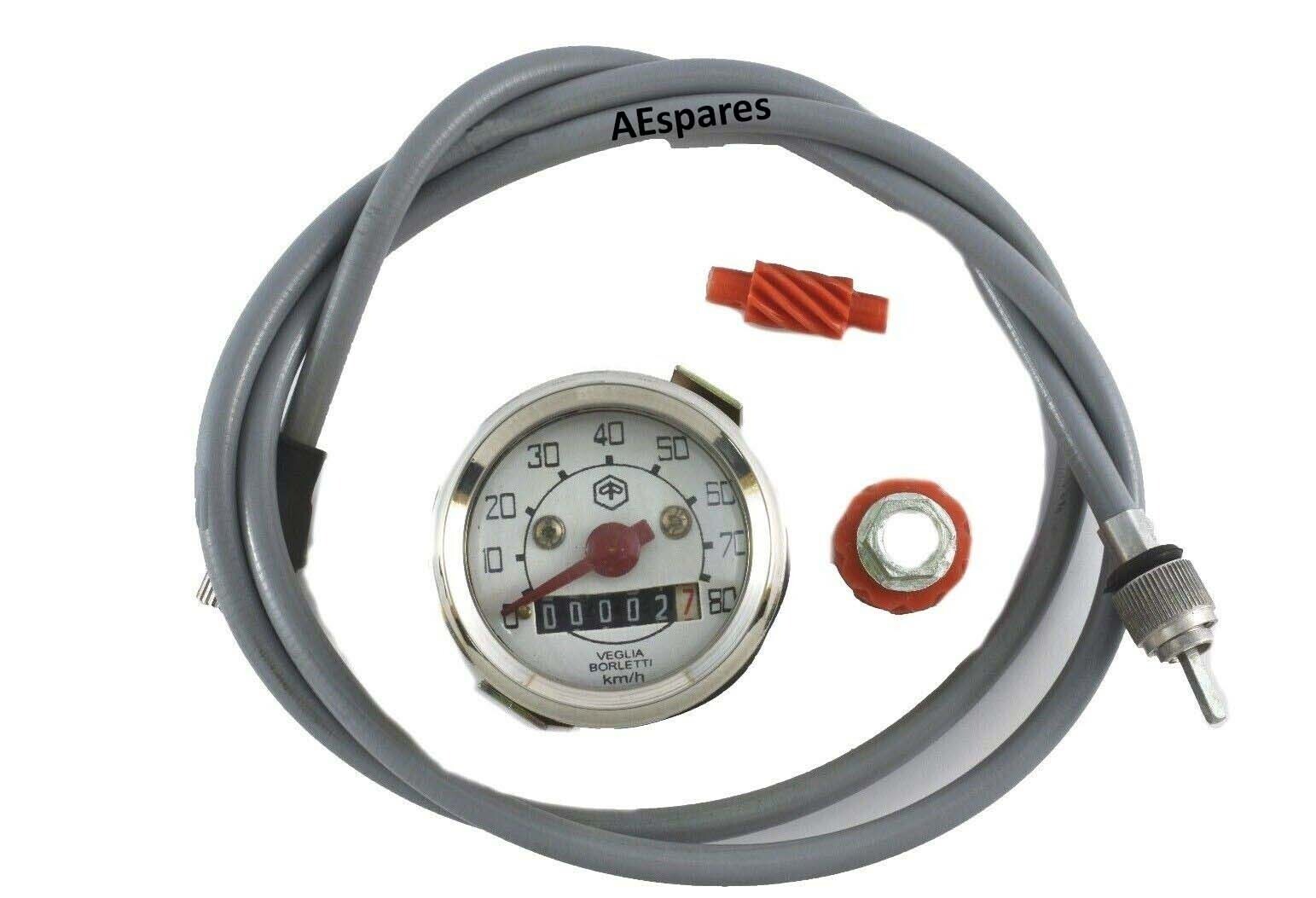Vespa V50 N9 Special Tacho Set Tachometer 80 Km/h Odometer & Cable + Worm  
