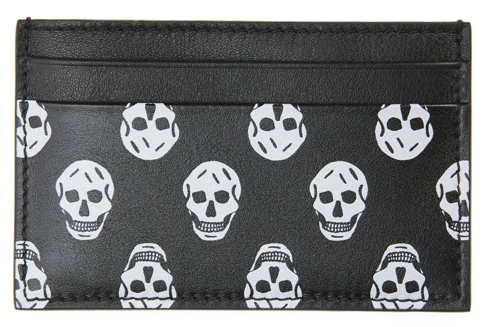 Pre-owned Alexander Mcqueen 'black W/ White Biker Skulls' Men's Leather Cardholder