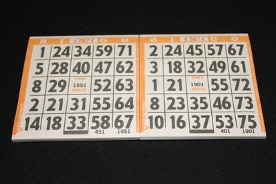 BINGO PAPER Cards Sheets 1 on singles Orange Border EZ Read - 200 sheets