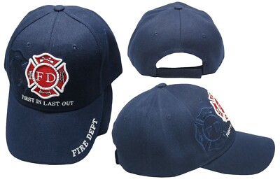  Fire Department Dept First In Last Out Navy Blue Shadow Embroidered Cap Hat