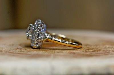 14 Kt Yellow Gold Vintage .50 CT Old Mine Diamond Halo Design Ring