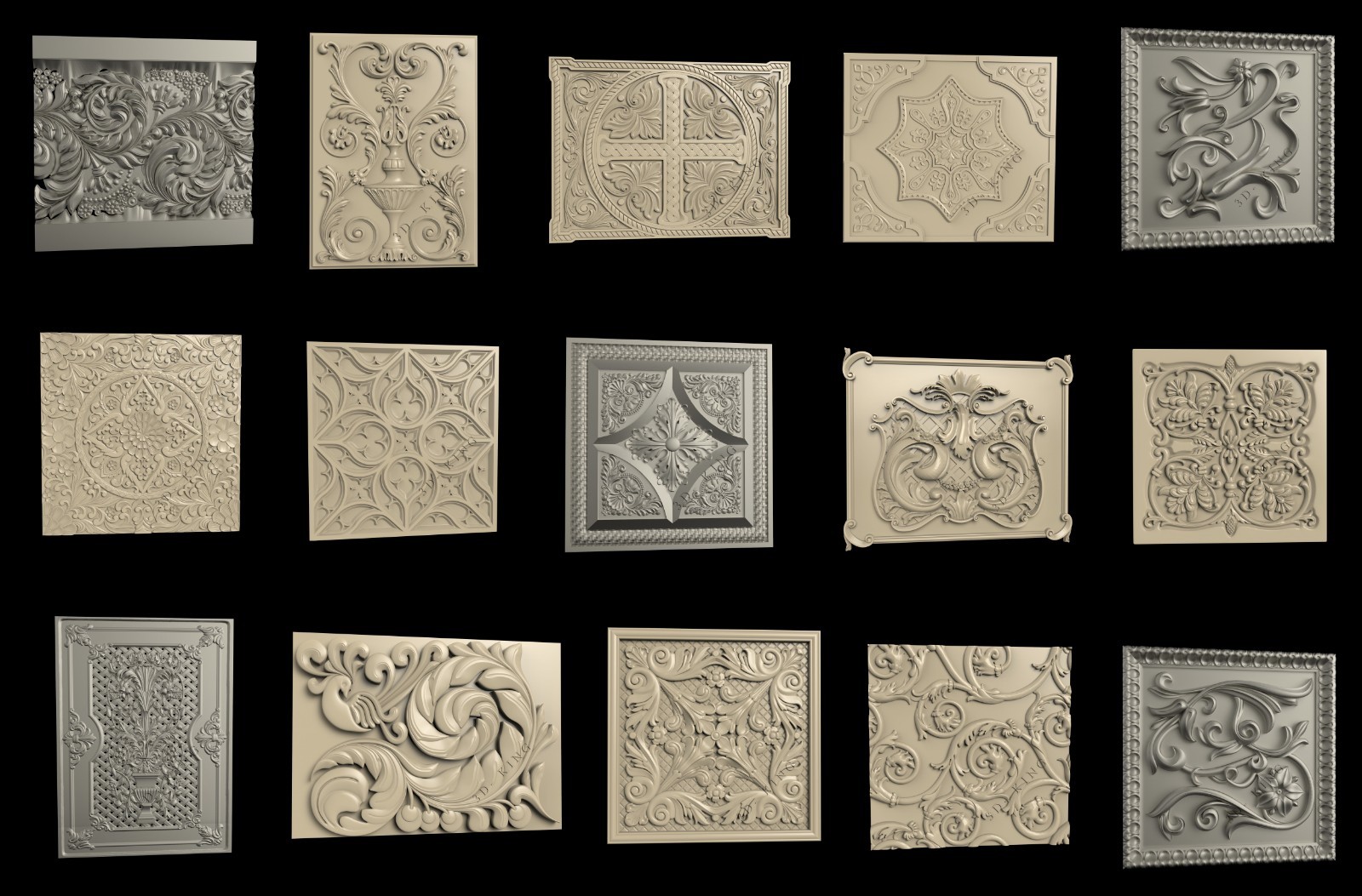 15 PCS 3D STL Model DECORATIVE PANELS 1 for CNC Router Aspire Engraver Cut 3D