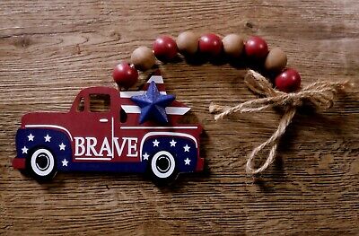 Farmhouse Americana Antique Truck Wood Mini Bead Garland Ornament TIERED Tray