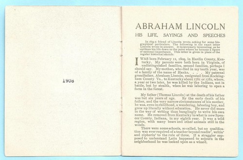 1908 Abraham Lincoln His Life Sayings And Speeches SCARCE  Vintage Booklet