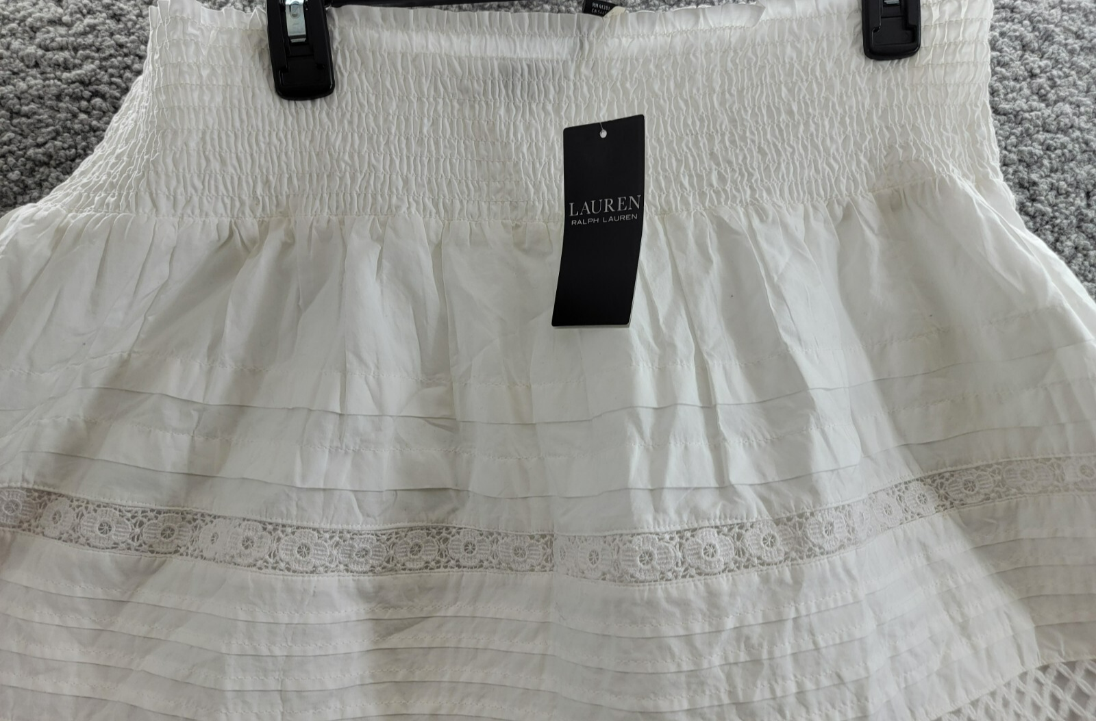 Lauren Ralph Lauren Lace-Trim A-Line Miniskirt Women's L White Elastic Waist - Picture 3 of 16