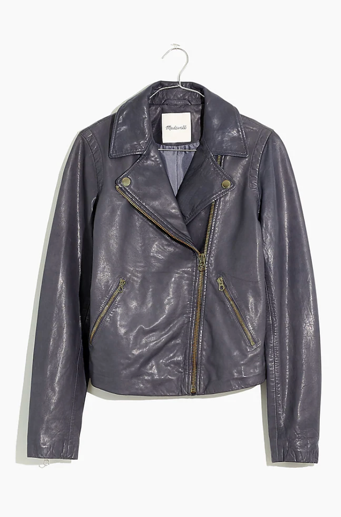 Madewell $525 Washed Leather Motorcycle Jacket Indigo Size Madewell $525 Washed Leather Motorcycle Jacket Indigo Size