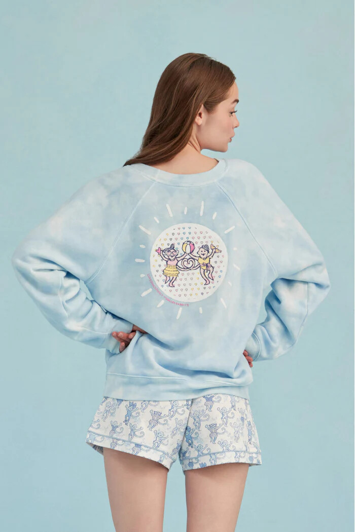 Pre-owned Roller Rabbit X Loveshackfancy Fun In The Sun Monkey Sweatshirt Blue M