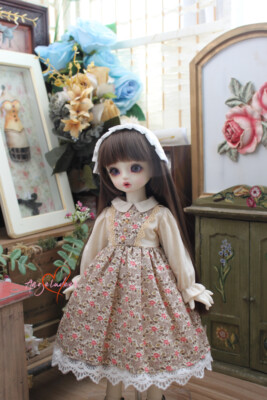 Lolita Idyllic Flower Dress+Headwear for Blythe OB24 1/6 1/4 1/3 BJD Doll DF AOD