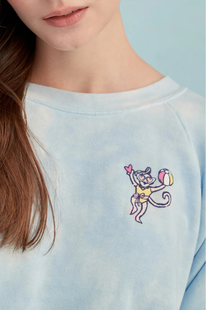 Pre-owned Roller Rabbit X Loveshackfancy Fun In The Sun Monkey Sweatshirt Blue M