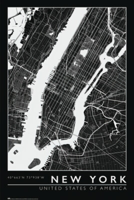 New York 地図ヴィンテージポスター　フレーム付き New York 地図ヴィンテージポスターフレーム付き