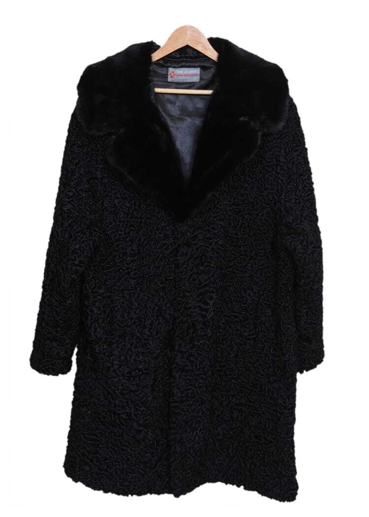 Pre-owned Handmade Black Real Persian Lamb Fur Long Coat All Sizes & 40" Length Mink Fur Collar