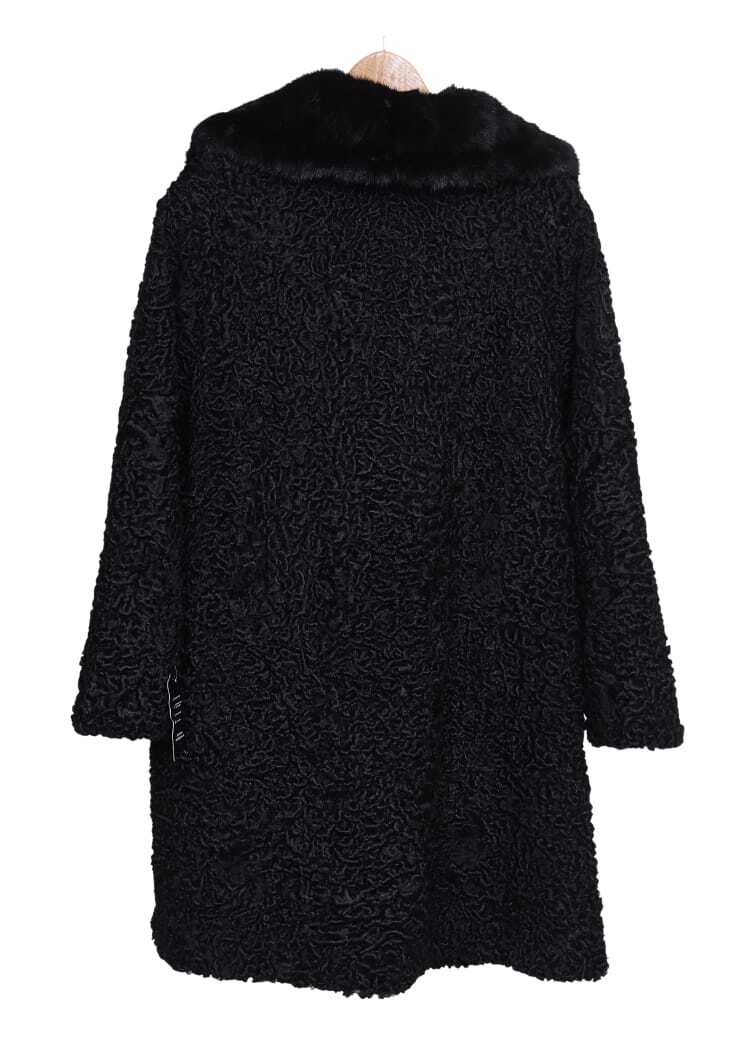 Pre-owned Handmade Black Real Persian Lamb Fur Long Coat All Sizes & 40" Length Mink Fur Collar