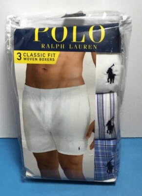 Polo RALPH LAUREN MENS CLASSIC 3 Pack WOVEN BOXERS Size S Blues-White NEW