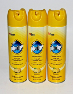 LOT (3) PLEDGE FURNITURE POLISH EXPERT CARE LEMON SHINES & PROTECTS 9.7 OZ