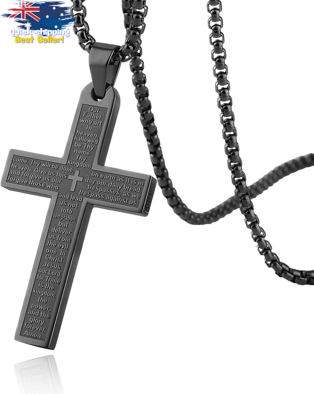 Stainless Steel Cross Necklace Lord's Prayer Pendant for Men & Women - 4 Colors