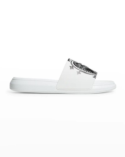 Pre-owned Alexander Mcqueen Men's Heart-print Logo Pool Slide Sandals In White