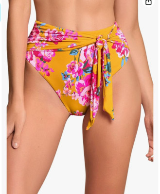 NWT Maaji Yellow Floral High Waist Bikini Bottoms Size Medium