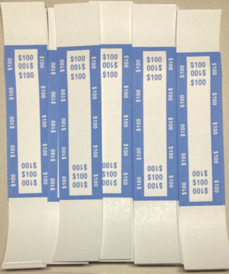 50 New Self Sealing Blue $100 Straps Currency Bands for cash money bank