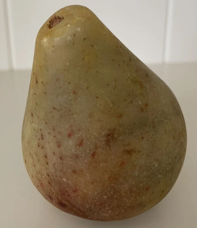 Early Vtg Italian Alabaster Stone Fruit Carved and Painted Marble Realistic Pear