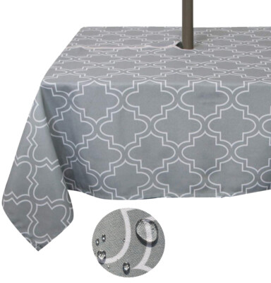 Tektrum 60''X84'' Rectangular Moroccan Tablecloth-Umbrella Hole & Zipper-Grey