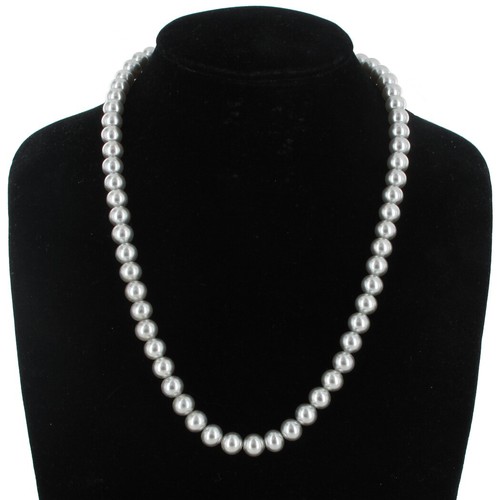 Vintage Danecraft 8mm Gray Glass Faux Pearl Necklace 20