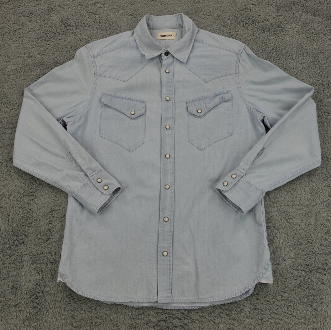 シャツ HUECLOSET Fake Denim Stitch Short Sleeve Shirt I-15205W-SRA_DUSTYBLUE-