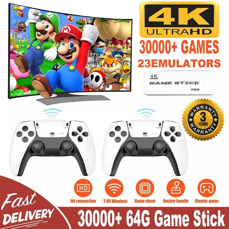4K HDMI TV Game Stick Built-in 64GB 30000+ Video Games