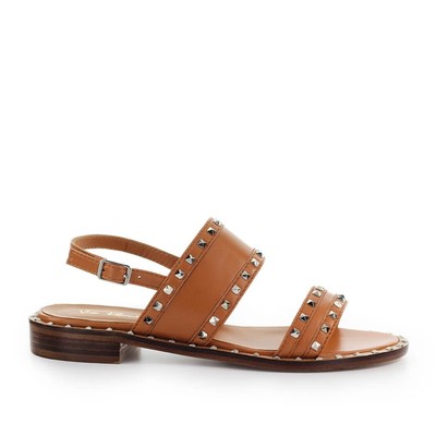 

Женские светло-коричневые сандалии на плоской подошве с заклепками Via Roma 15, Leather, 3513-C