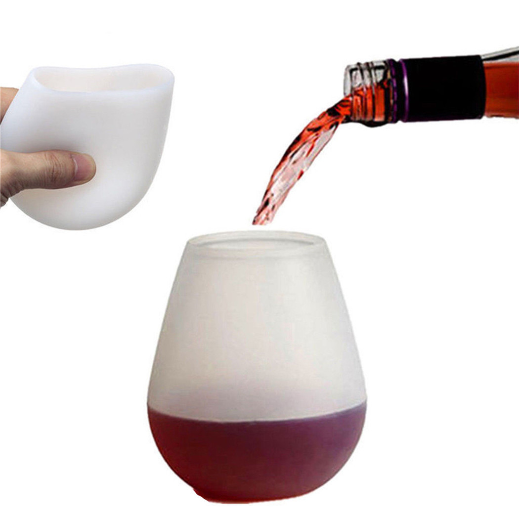 White Unbreakable Silicone Cup Wine Glass Stemless Beer Whiskey