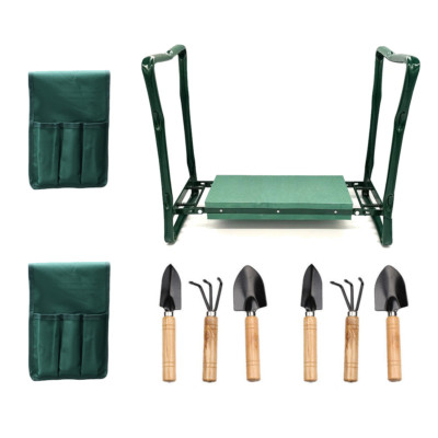 Foldable Garden Kneeler Bench Stool Soft Cushion Seat Pad Kneeling w Tool Pouch