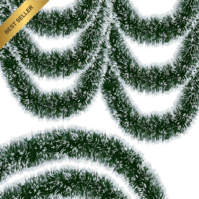 78Ft 24M Christmas Tinsel Garland Snowflake Tip Green White 9Cm