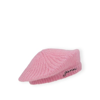 

Женский розовый берет Ganni из мохера, A4599-395
