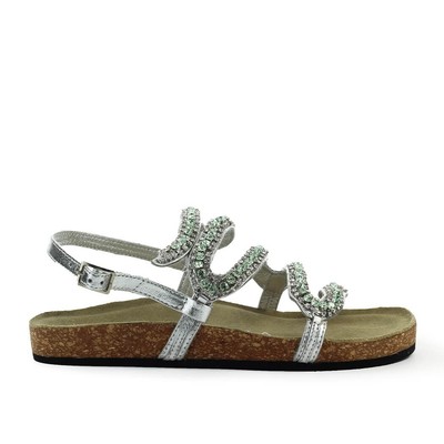 Strategia Silver Aqua Green Jewel Flat Sandal Woman Женщина